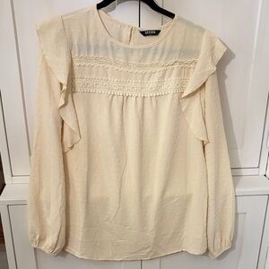 Ivory Ruffle-Trim Swiss Dot Blouse